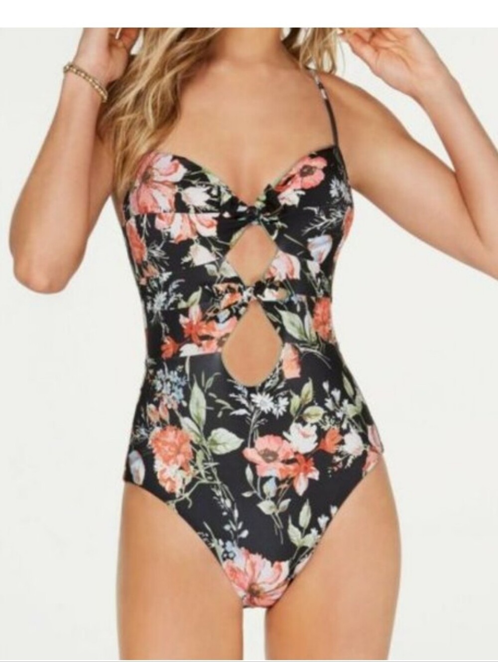 BECCA Floral Swimsuit Tie Keyhole Wrap One Piece
